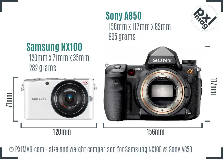 Samsung NX100 vs Sony A850 size comparison