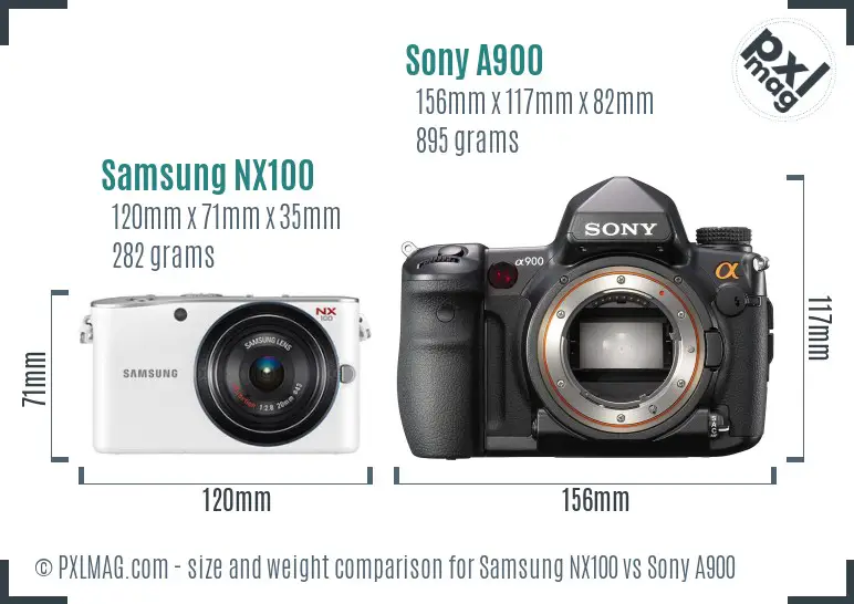 Samsung NX100 vs Sony A900 size comparison