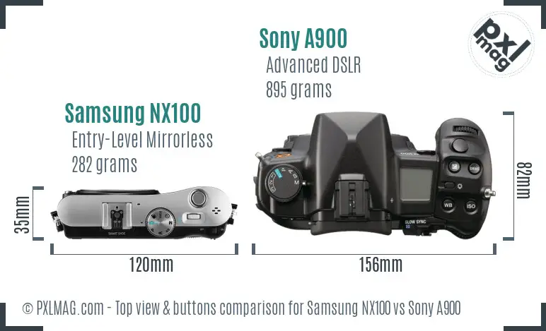 Samsung NX100 vs Sony A900 top view buttons comparison