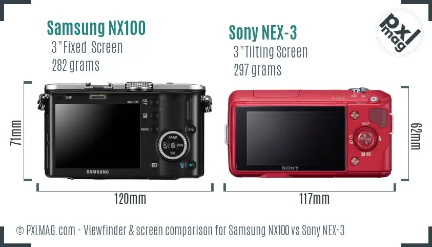 Samsung NX100 vs Sony NEX-3 Screen and Viewfinder comparison