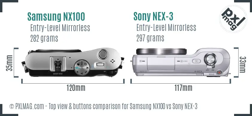 Samsung NX100 vs Sony NEX-3 top view buttons comparison