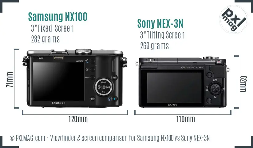 Samsung NX100 vs Sony NEX-3N Screen and Viewfinder comparison