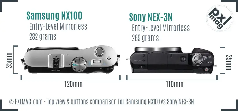 Samsung NX100 vs Sony NEX-3N top view buttons comparison