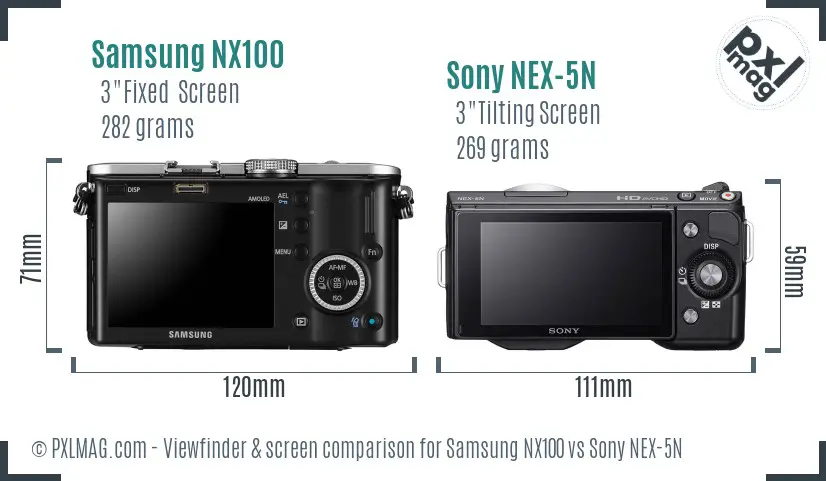 Samsung NX100 vs Sony NEX-5N Screen and Viewfinder comparison