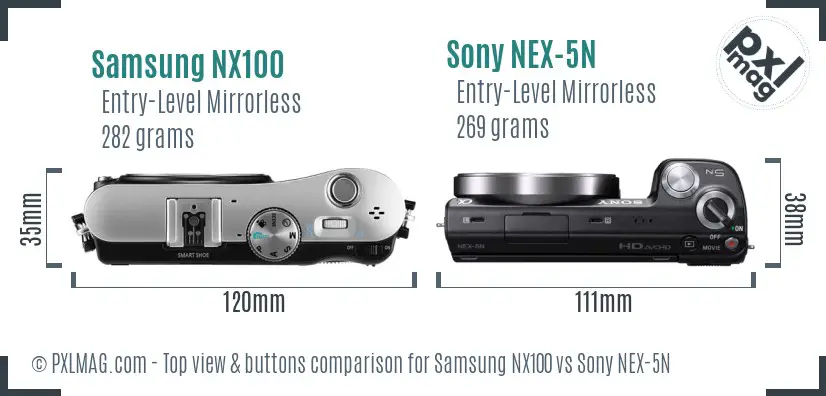 Samsung NX100 vs Sony NEX-5N top view buttons comparison