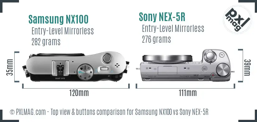 Samsung NX100 vs Sony NEX-5R top view buttons comparison