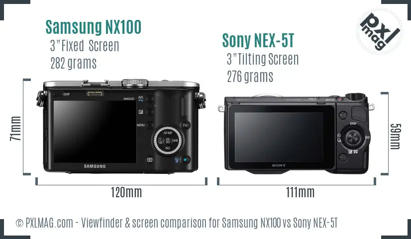 Samsung NX100 vs Sony NEX-5T Screen and Viewfinder comparison