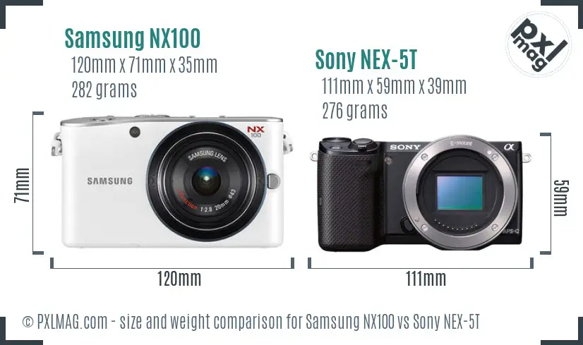 Samsung NX100 vs Sony NEX-5T size comparison