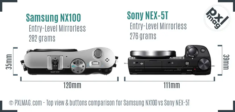 Samsung NX100 vs Sony NEX-5T top view buttons comparison