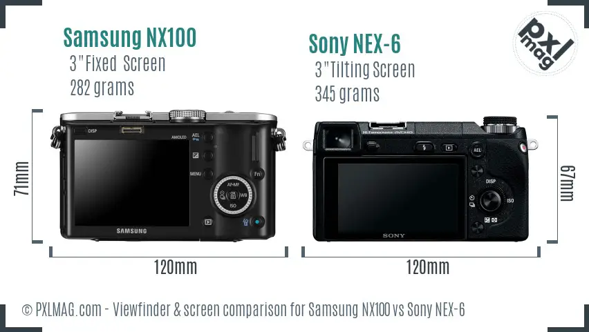 Samsung NX100 vs Sony NEX-6 Screen and Viewfinder comparison