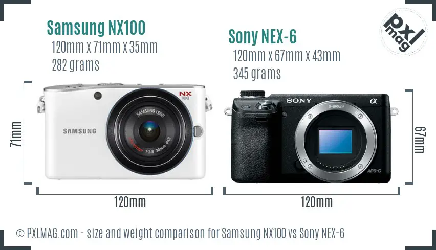Samsung NX100 vs Sony NEX-6 size comparison