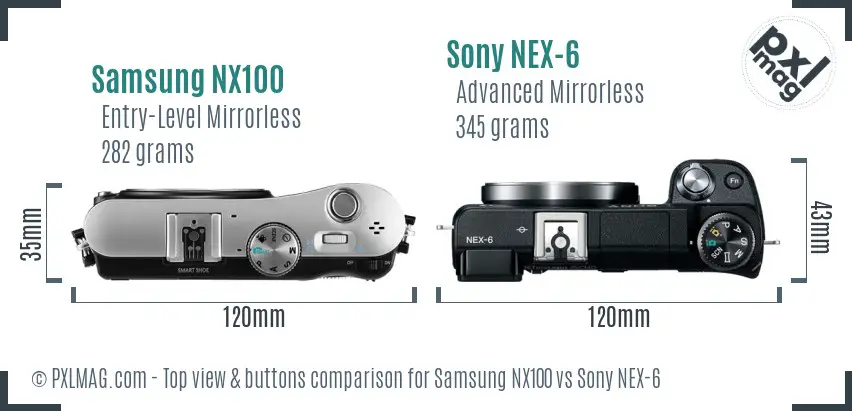 Samsung NX100 vs Sony NEX-6 top view buttons comparison