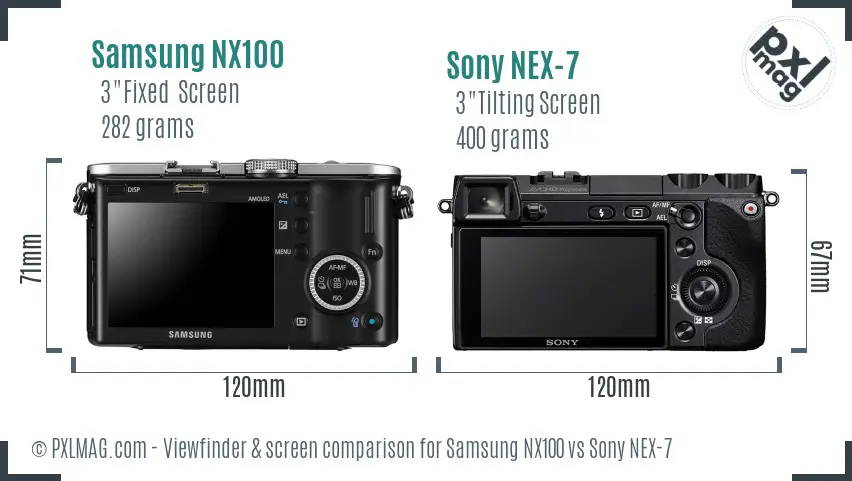 Samsung NX100 vs Sony NEX-7 Screen and Viewfinder comparison