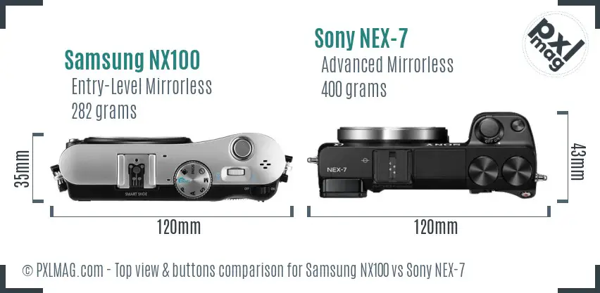 Samsung NX100 vs Sony NEX-7 top view buttons comparison