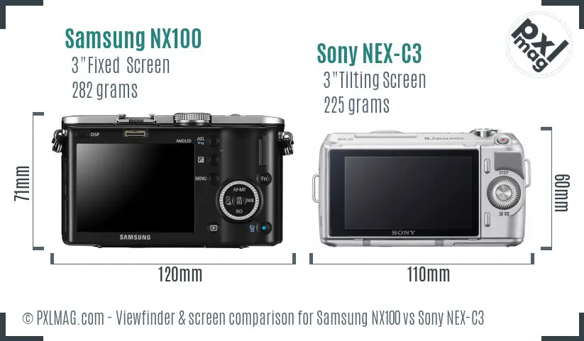 Samsung NX100 vs Sony NEX-C3 Screen and Viewfinder comparison