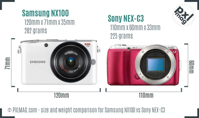 Samsung NX100 vs Sony NEX-C3 size comparison