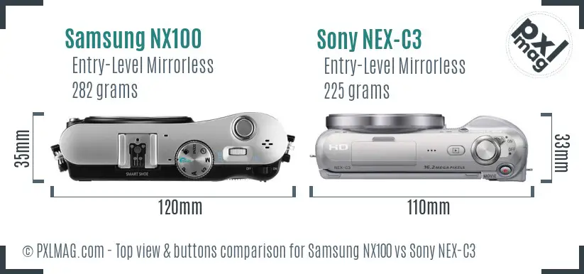 Samsung NX100 vs Sony NEX-C3 top view buttons comparison