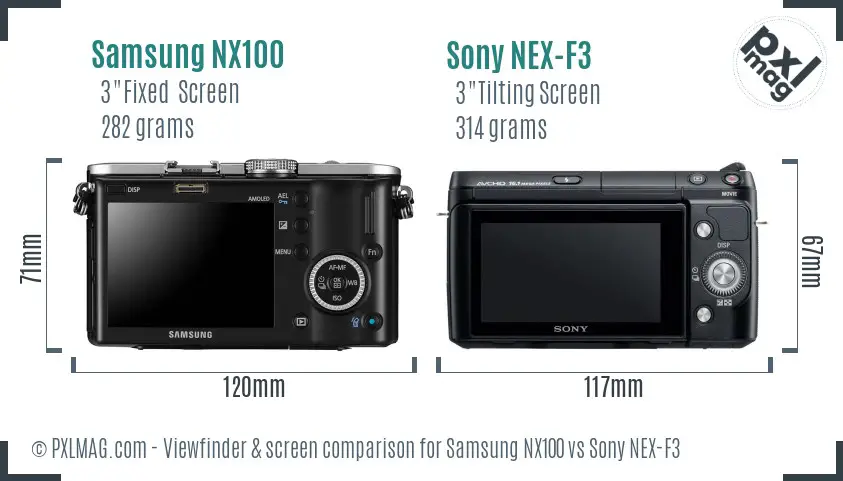 Samsung NX100 vs Sony NEX-F3 Screen and Viewfinder comparison