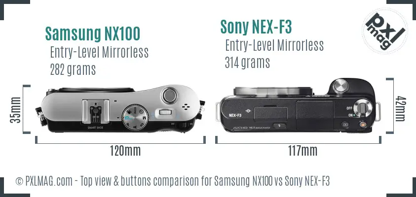Samsung NX100 vs Sony NEX-F3 top view buttons comparison