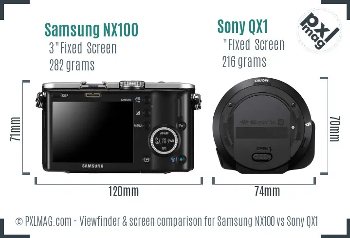 Samsung NX100 vs Sony QX1 Screen and Viewfinder comparison