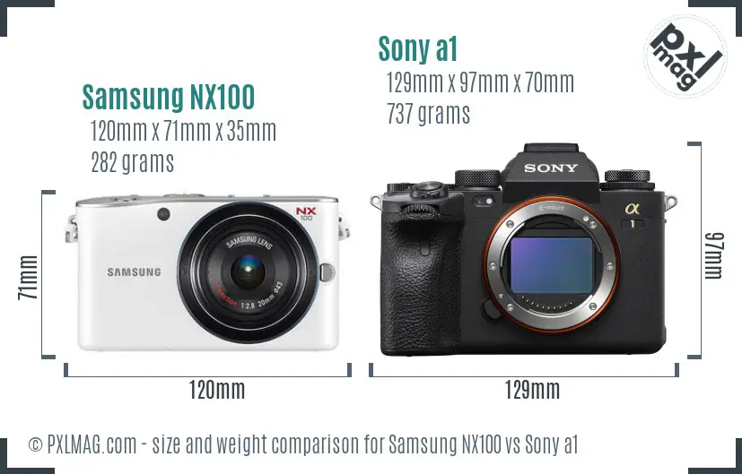 Samsung NX100 vs Sony a1 size comparison