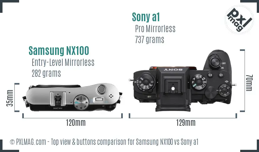 Samsung NX100 vs Sony a1 top view buttons comparison