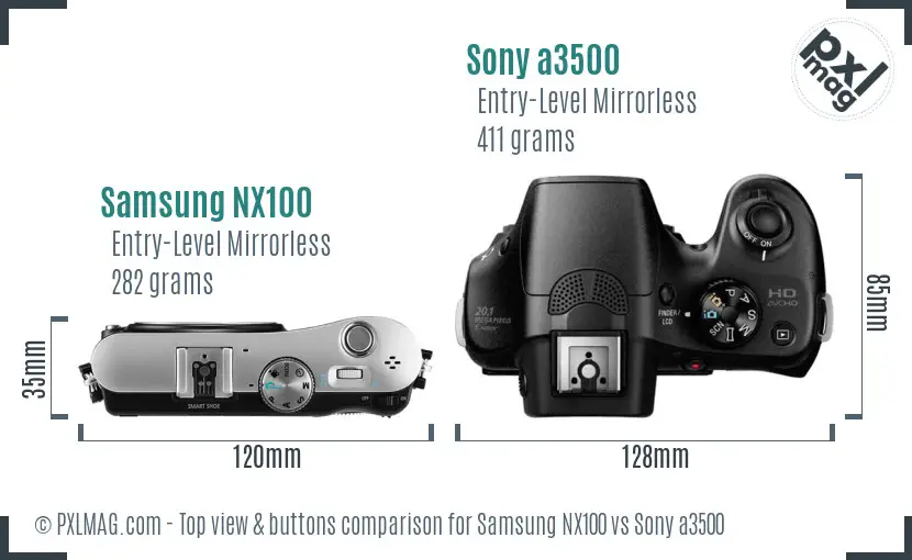 Samsung NX100 vs Sony a3500 top view buttons comparison