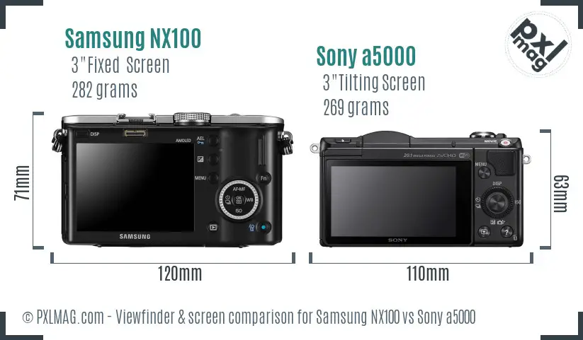 Samsung NX100 vs Sony a5000 Screen and Viewfinder comparison