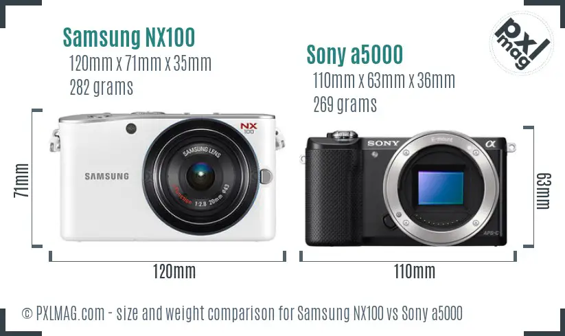Samsung NX100 vs Sony a5000 size comparison
