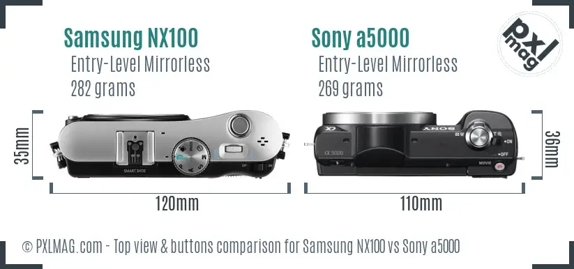 Samsung NX100 vs Sony a5000 top view buttons comparison