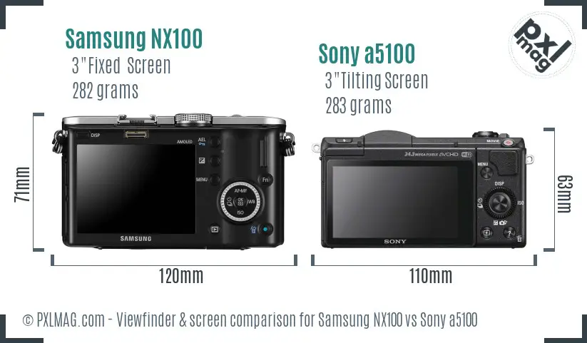 Samsung NX100 vs Sony a5100 Screen and Viewfinder comparison
