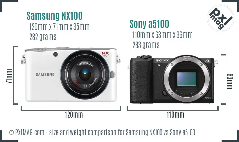 Samsung NX100 vs Sony a5100 size comparison