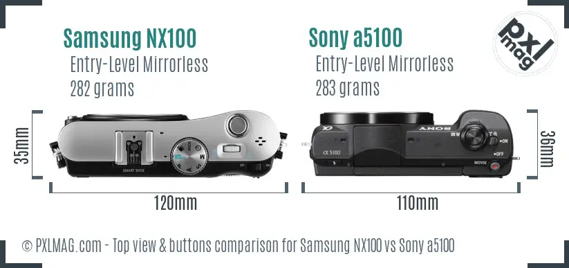 Samsung NX100 vs Sony a5100 top view buttons comparison