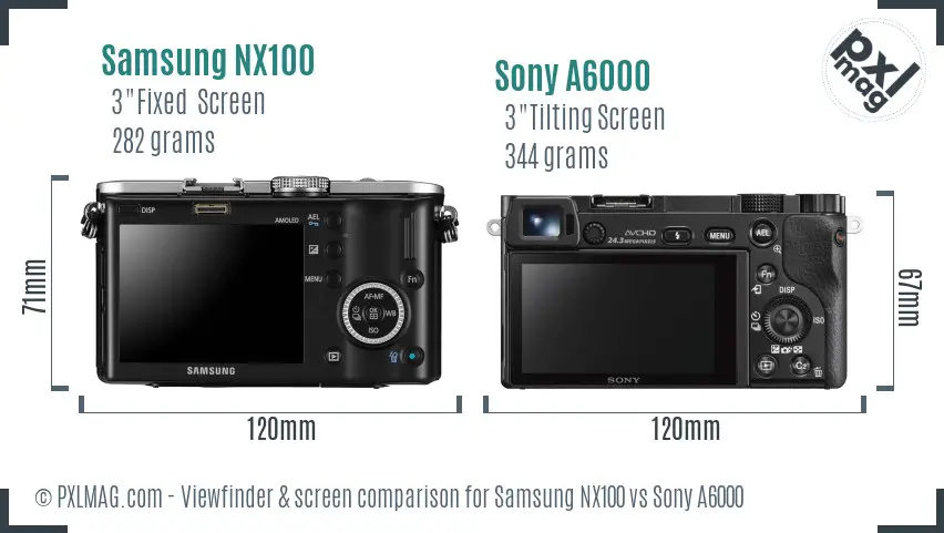 Samsung NX100 vs Sony A6000 Screen and Viewfinder comparison