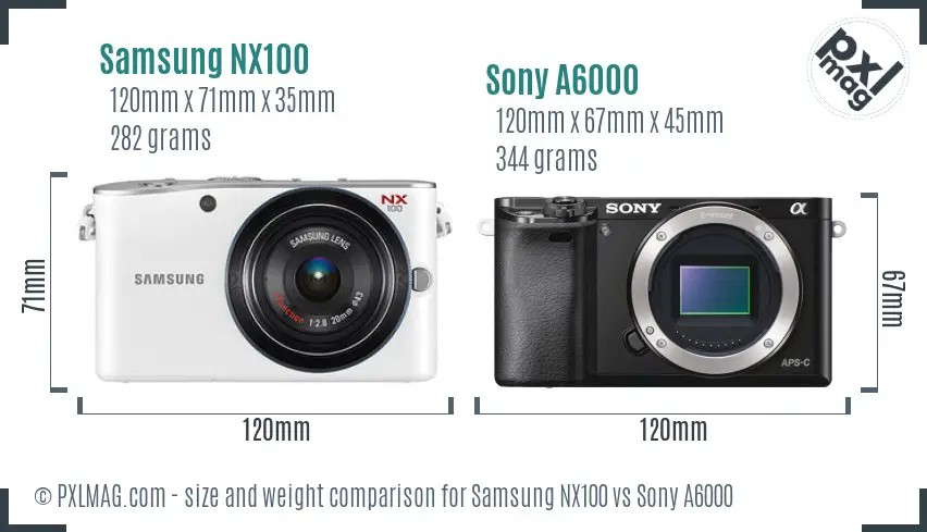 Samsung NX100 vs Sony A6000 size comparison