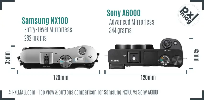 Samsung NX100 vs Sony A6000 top view buttons comparison