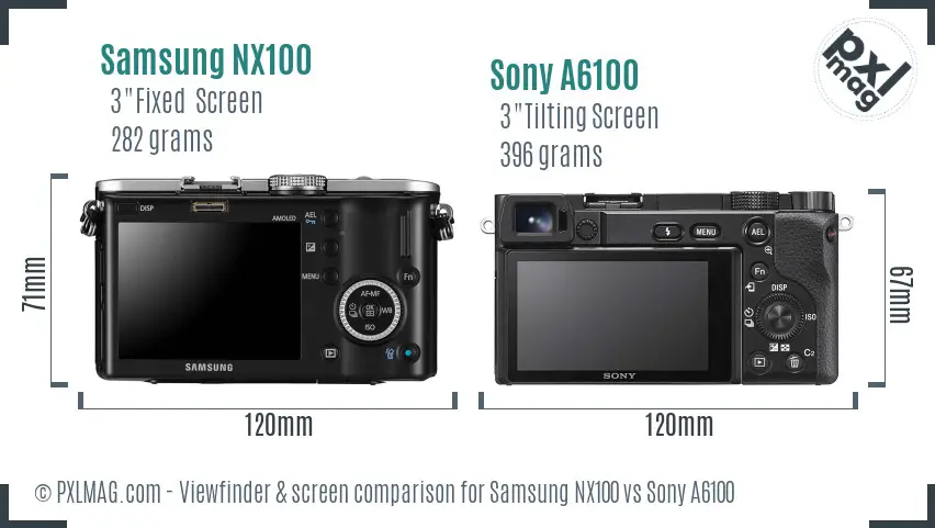 Samsung NX100 vs Sony A6100 Screen and Viewfinder comparison