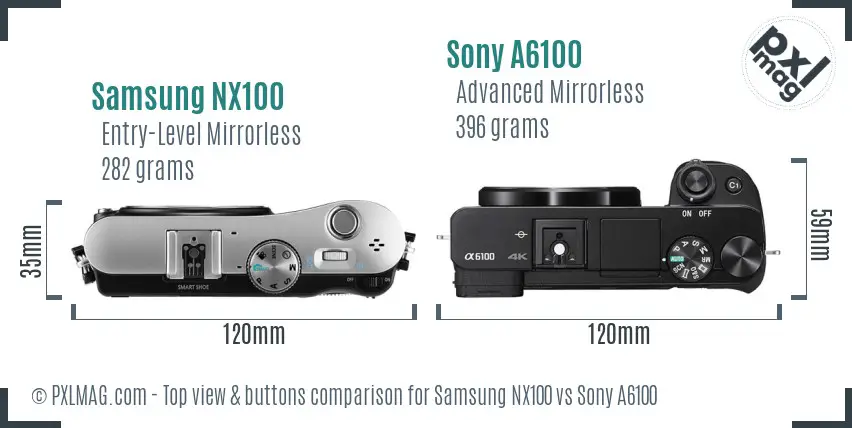 Samsung NX100 vs Sony A6100 top view buttons comparison