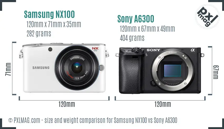 Samsung NX100 vs Sony A6300 size comparison