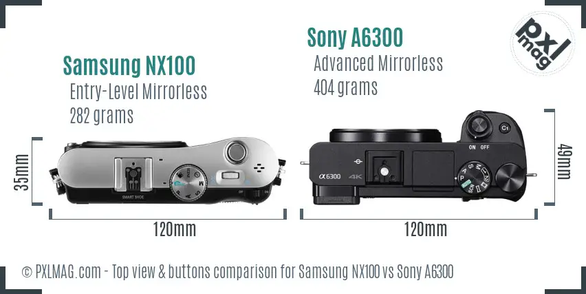 Samsung NX100 vs Sony A6300 top view buttons comparison