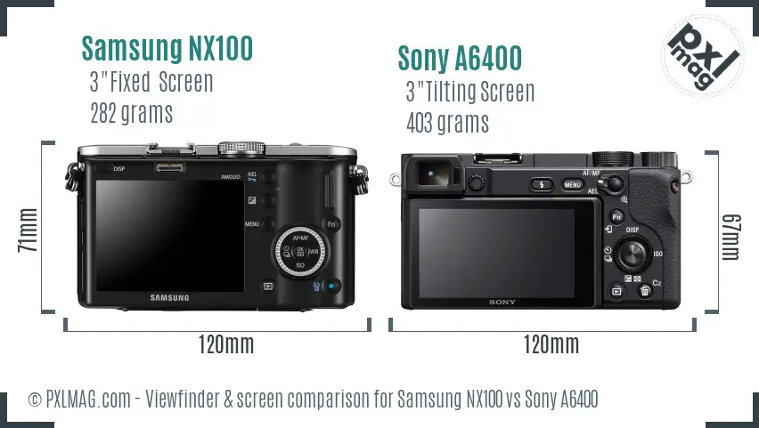 Samsung NX100 vs Sony A6400 Screen and Viewfinder comparison