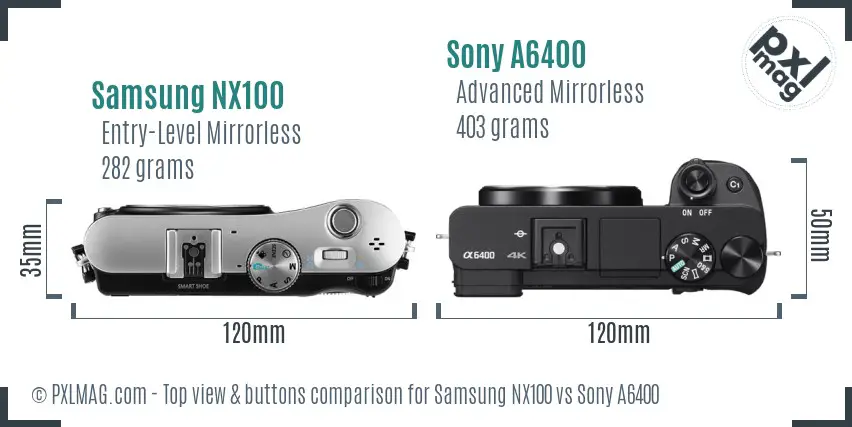 Samsung NX100 vs Sony A6400 top view buttons comparison