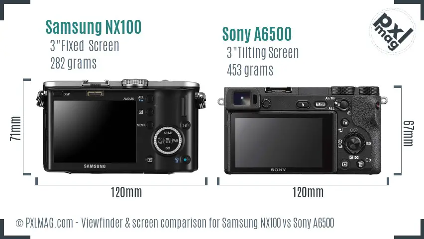 Samsung NX100 vs Sony A6500 Screen and Viewfinder comparison