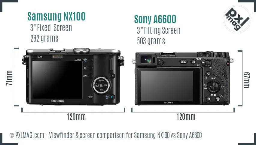 Samsung NX100 vs Sony A6600 Screen and Viewfinder comparison