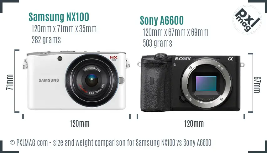 Samsung NX100 vs Sony A6600 size comparison