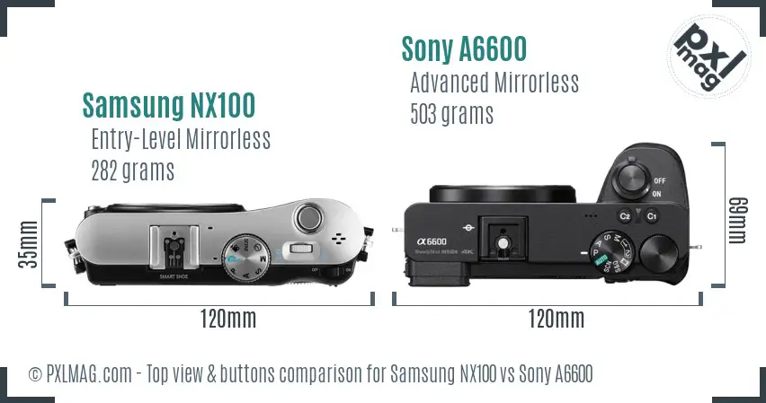 Samsung NX100 vs Sony A6600 top view buttons comparison