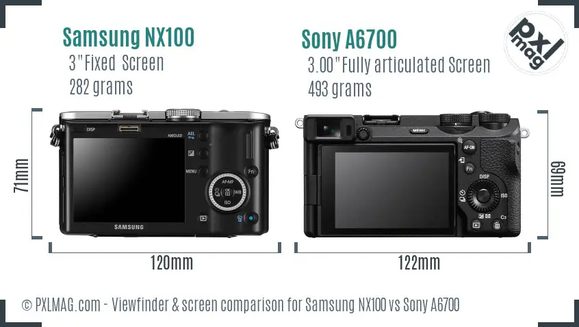 Samsung NX100 vs Sony A6700 Screen and Viewfinder comparison