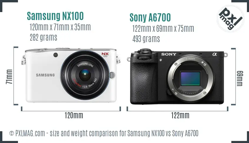 Samsung NX100 vs Sony A6700 size comparison