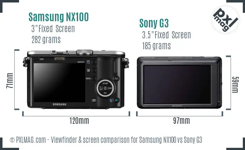 Samsung NX100 vs Sony G3 Screen and Viewfinder comparison