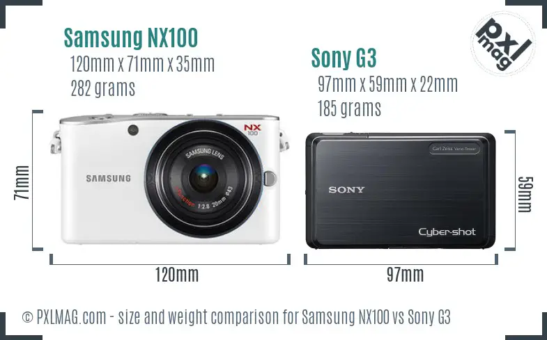 Samsung NX100 vs Sony G3 size comparison